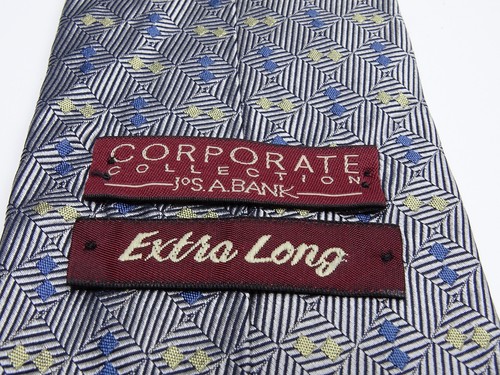 Mens JOS A BANK Corporate Hand Sewn Geo. SILVER STRIPE Diamonds Silk Tie X Long - Picture 8 of 11