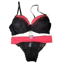 Hers by Herman Coral Lace Bra Panty Set Sz 34C