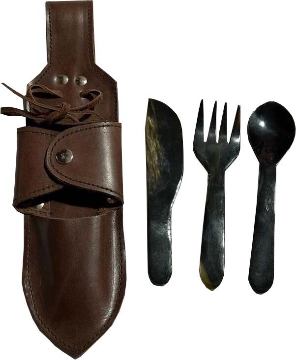Personalised Buffalo Horn Cutlery Set with leather case, Horn Cutlery Set-g75