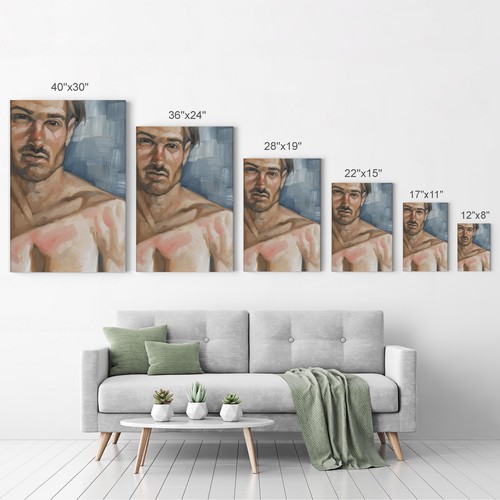 Sexy Muscular Man Beautiful Portrait LGBT Half Nude Gay Canvas Wall Art Print - Picture 7 of 7