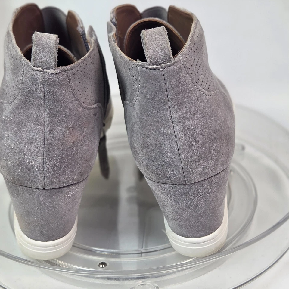 Tênis Linea Paolo Wedge Bootie Feminino 9M Couro Cinza Biqueira Redonda Zíper Lateral - Imagem 3 de 4