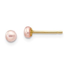 14k 3-4mm Pink Button FW Cultured Pearl Stud Post Earrings