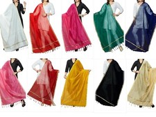 Dupatta Chunni Art Silk Stole Scarf Wrap Indian Hijab Plain Stylish Party Wear