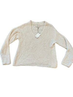 Women's V-Neck Pullover Oversized Sweater A New Day Cream