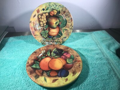  MONACO Fruit Salad Lunch Plates Lot of 2 signed fiori lli  Made ITALY 8.5''
