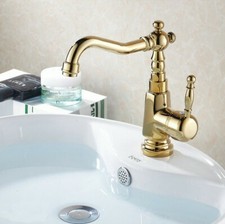 Gold Color Brass Single Handle 360 Swivel Bathroom Sink Vanity Faucet Mixer Tap