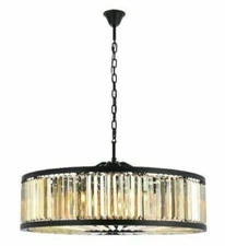Large Golden Teak Crystal Chandelier Matte Black Ceiling 10 Light Fixture 43"