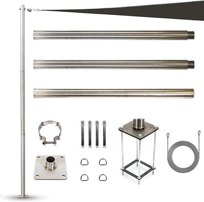 ColourTree Stainless Steel Pole with Base Plate Height-Adjustable Mounting Clamp