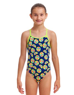Funkita Girls You Lemon Diamond Back Swimsuit - Blue/Yellow