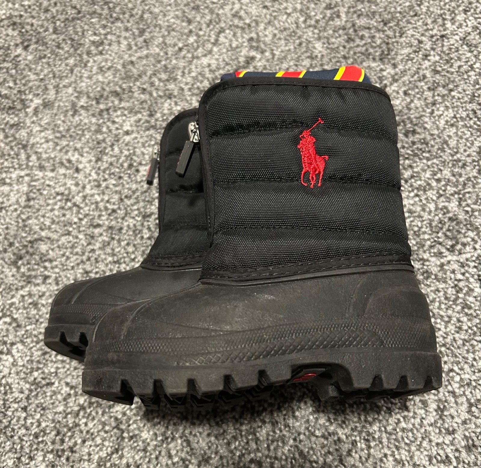 Polo Ralph Lauren Vancouver Easy Pull On Zip Black Red Winter Boots Toddler 4
