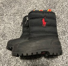 Polo Ralph Lauren Vancouver Easy Pull On Zip Black Red Winter Boots Toddler 4