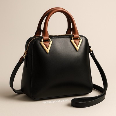 Vera Pelle Black & Brown Italian Leather Shoulder Bag   Double Strap