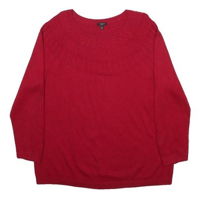 TALBOTS Damen Roter Gemusteter Strickpullover Rundhalsausschnitt 2XL Baumwollmix