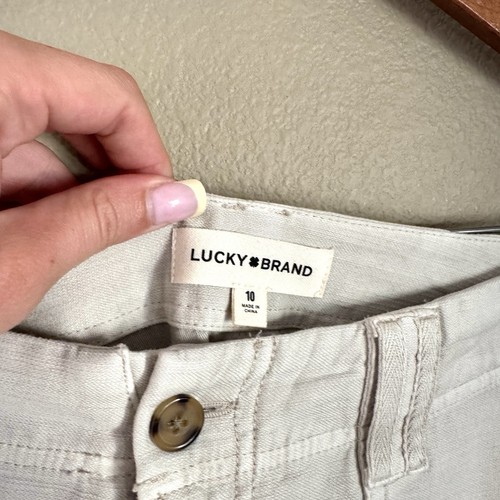 Lucky Brand Utility-Hose einfache Tasche hoher Bund gerades Bein cremefarben Größe 10 - Bild 4 von 7