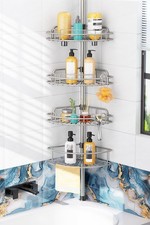4Tier Shower Caddy Organizer Tension Pole RustResistant Stainless Steel Adjust