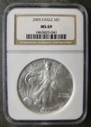 2005 $1 American Silver Eagle Dollar NGC MS69