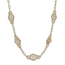 Yellow Gold Paperclip Station Necklace 22" - 14k