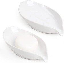 Keramik Seifenschale 2er-Set Blattform mit Ablauf Seifenhalter Badezimmer Küche