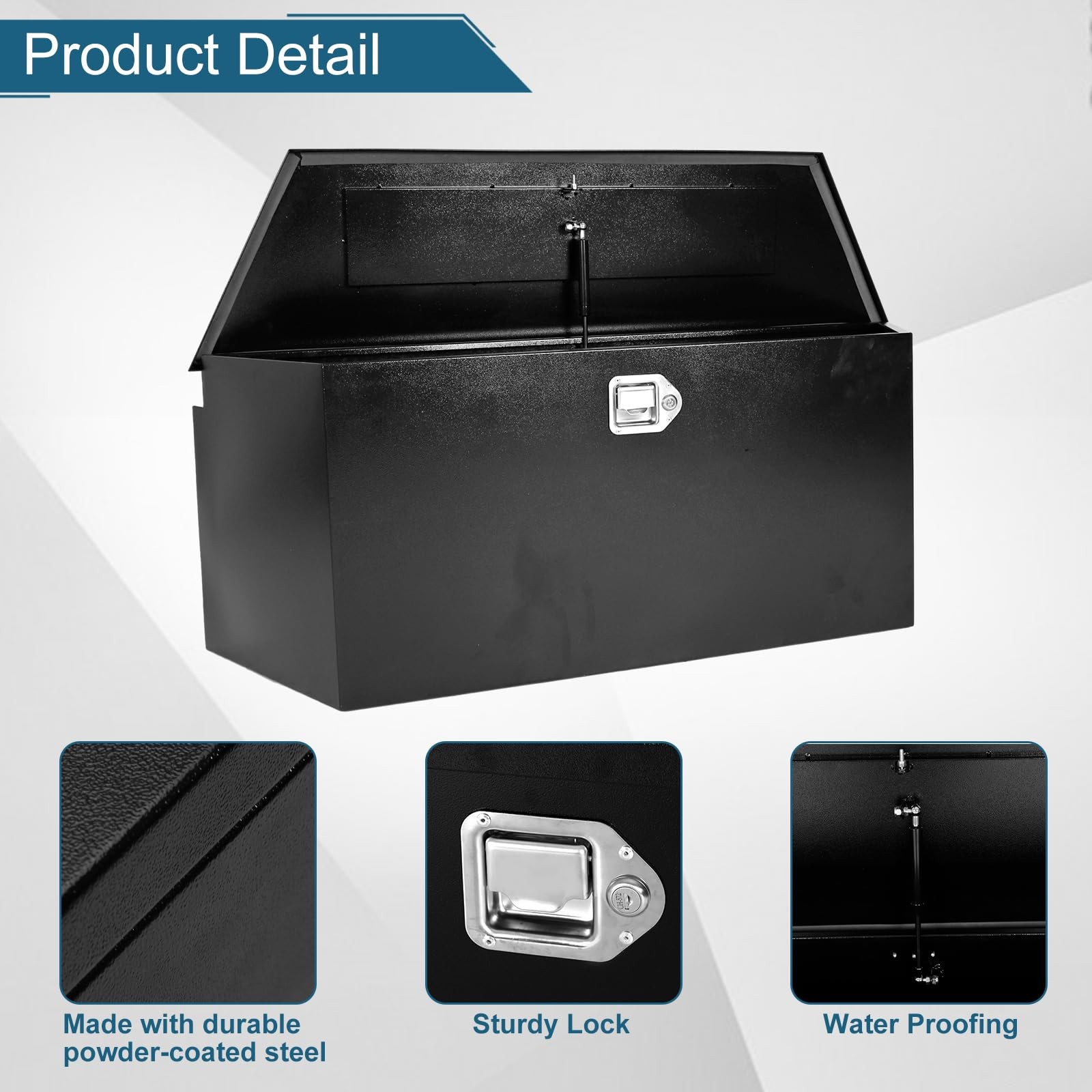  49"X14.6"X18.5" Tongue Truck Box Black Heavy Duty Steel Trailer Tongue Box Pick