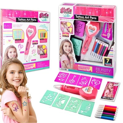 TOYVENTURES Kids Tattoo Stickers Safe Fun Art & Craft Decoration Glitter Pens Fun Set Toy