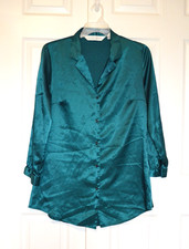 Victoria  s Secret Green Satin Pajama Night Shirt Womens Size M Button Front