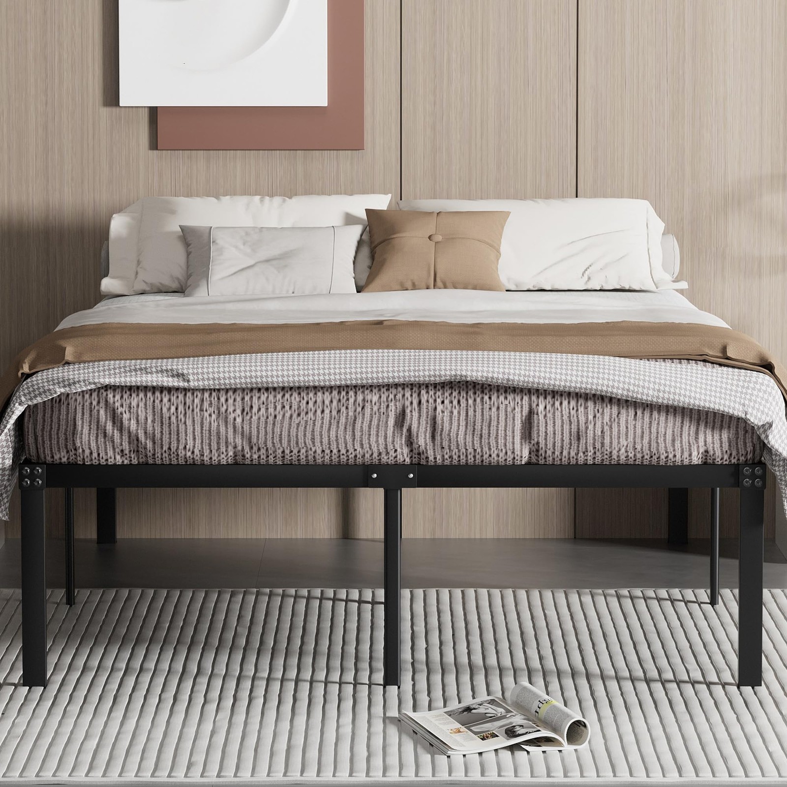 18 Full Size Tall Metal Platform Tall Bed Frame,Heavy Duty S