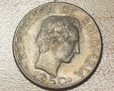 1950 Colombia 10 Centavos Silver