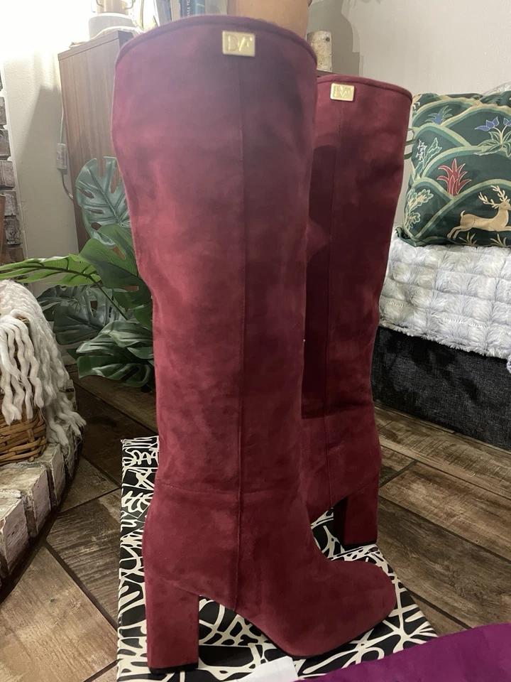 Botas para mujer Diane Von Furstenberg arándano gamuza cuero tacón 8,5 M Foto 3 de 4