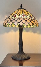 2 Vintage Peacock Style stained glass table lamps