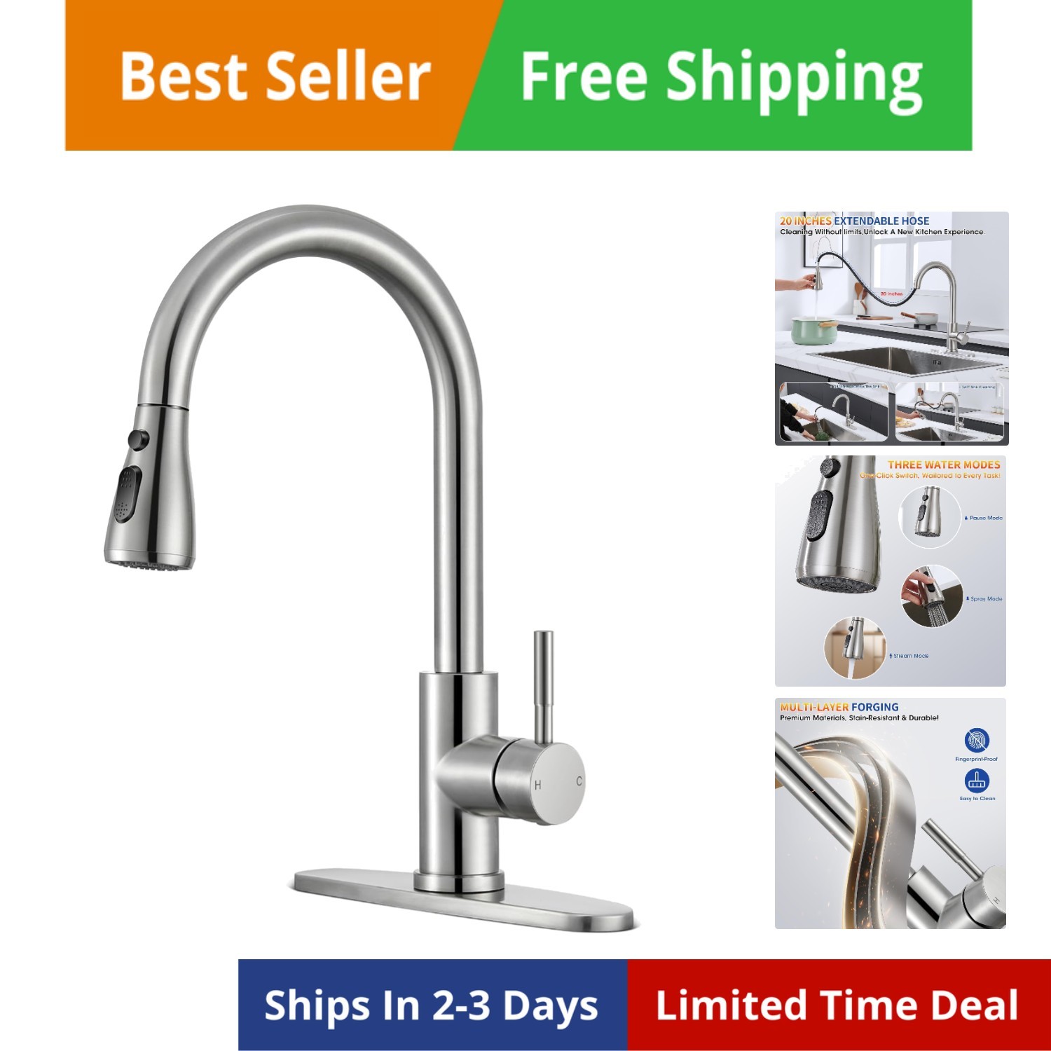 With Pull Down Sprayer, Brushed Nickel High Arc Single Handle...
