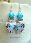 Blue Flower Geisha Earrings, Asian Vibe Oriental China Doll Handmade Sterling — photo 2