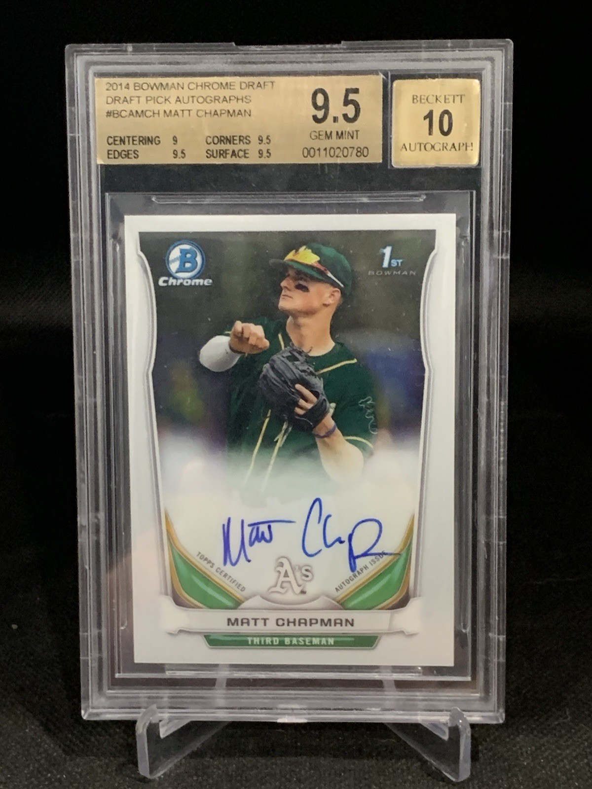 2014 Bowman Chrome MATT CHAPMAN Draft Pick Auto Rookie RC #MCH BGS 9.5 / Auto 10