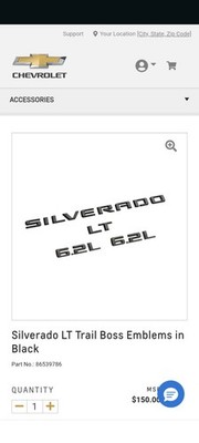 Silverado LT Trail Boss Emblems in Black 2020-2025 Genuine GM Accessories New