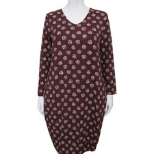 Old Navy Dress Size Large L Burgundy Floral All Over Print Modest Long Sleeves