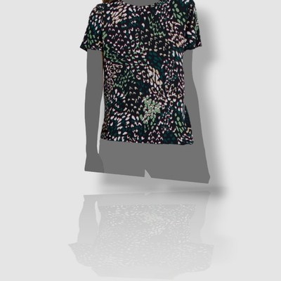 $29 Alfani Women Black 3/4 Sleeve Printed Crew Neck Step-Hem Top Petite Size PL