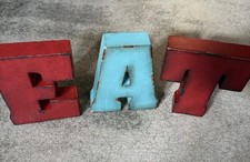 Metal Letters, E A T Decor Wall Hanging Red Teal Distressed Rustic