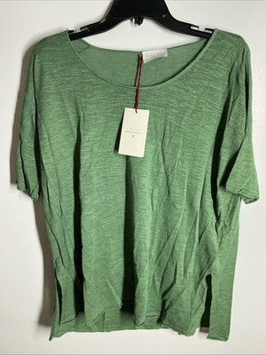 Maison Montagut Beatrice Round Neck T-Shirt in Flamed Linen Green Medium