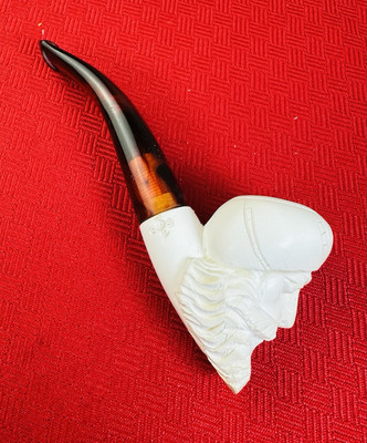 VTG Carved Block Face Sultan Meerschaum Smoking Collector Pipe Turkey NEW