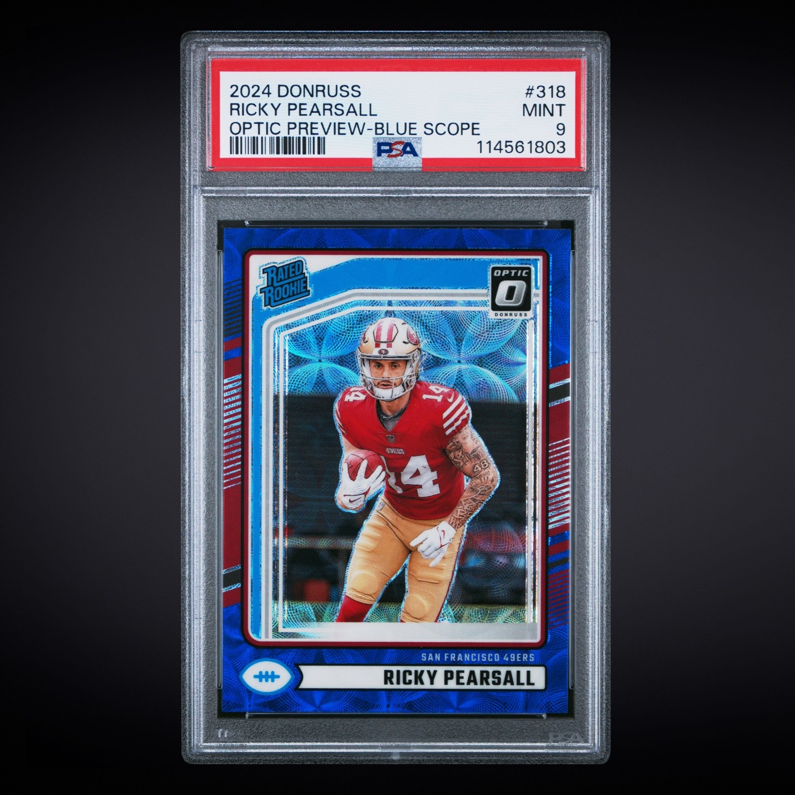 2024 DONRUSS OPTIC PREVIEW BLUE SCOPE RICKY PEARSALL 49ERS RC PSA 9