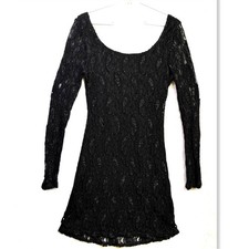 Liberty Love Womens Sz Medium Black Lace Mini Dress Sparkly Alt Goth Long Sleeve