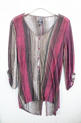 Clara Sun Woo 3/4 Roll-Tab Sleeves Liquid Knit Tunic-XS-Semi-Sheer-Whimsigoth