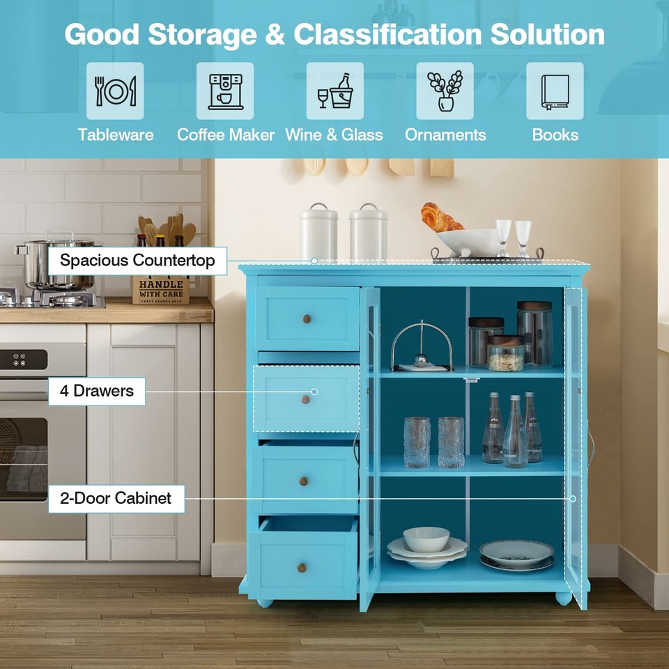 Buffet Sideboard with Storage - Kitchen Pantry Cabinet with 2 Doors, 4 ...