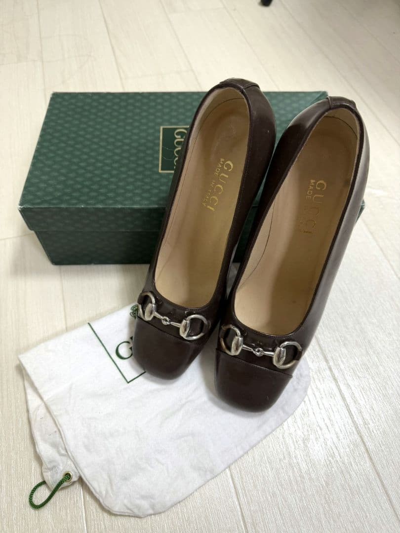 GUCCI Shoes Pumps Heel Horsebit EU 36.5 US 6.5 Brown Authentic