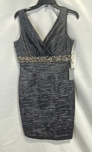 Eliza J Women's Steel Gray V-Neck Embellished Ruched Sheath Dress Sz 8 NWT