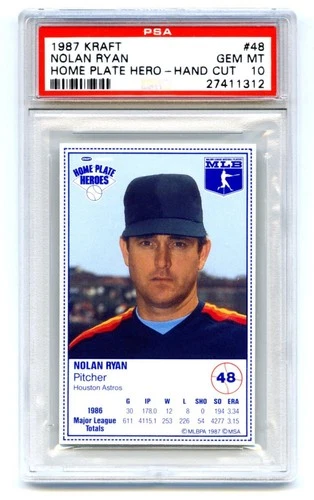 NOLAN RYAN (POP 78) 1987 KRAFT HAND-CUT HOME PLATE HEROES PSA-10 GEM-MT CARD #48
