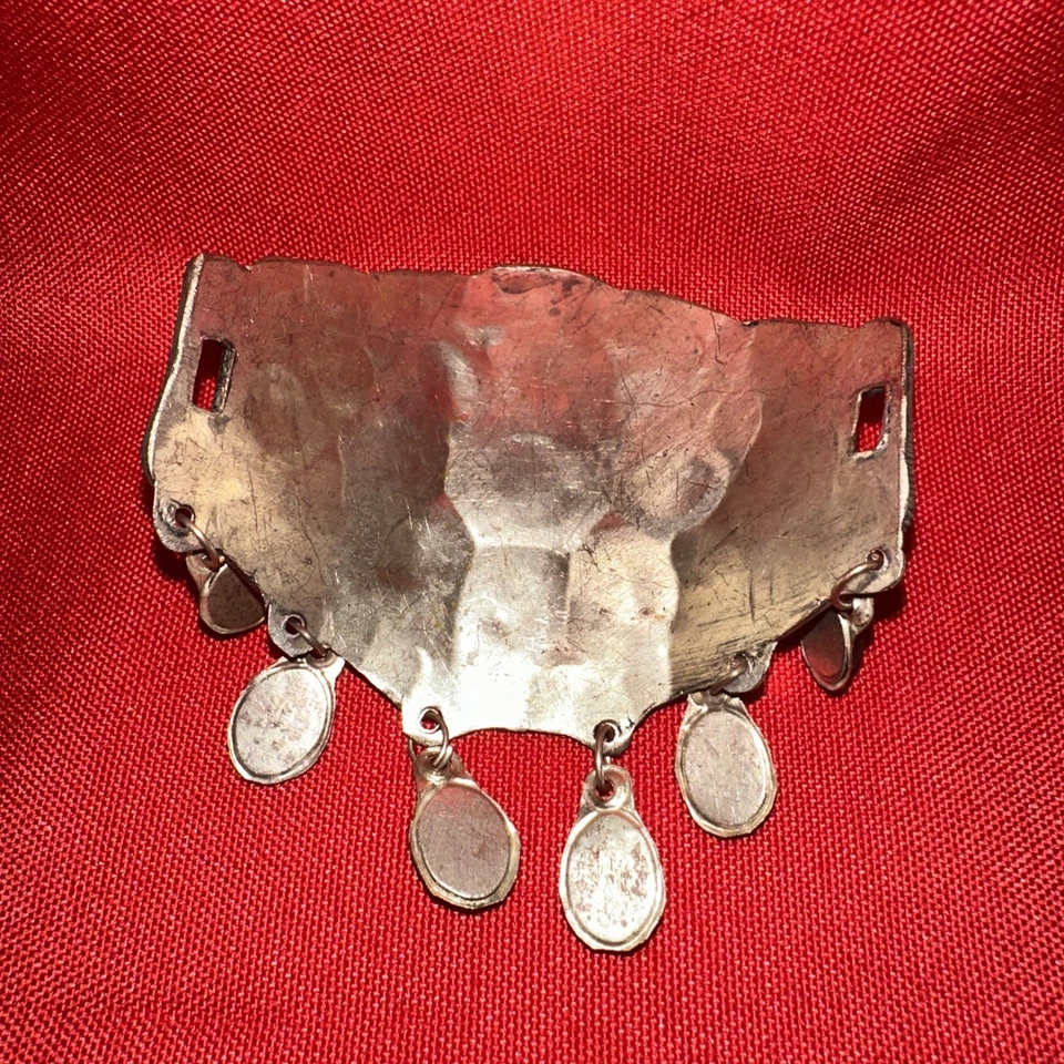 Vintage Large  Metal Enamel Green jeweled Hair Pin - Image 2 of 2