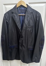 ETRO ROZMIAR 48 IT Nylon Softshell Czarna Węgiel drzewny Houndstooth Kurtka Naszywki na łokcie