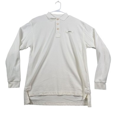 Orvis Polo Shirt Men Medium White Long Sleeve Pique Knit Cotton Fly Fishing Lure