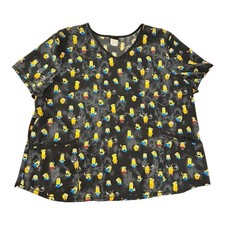 Minions Rise of Gru Scrub Top Womens Black Short Sleeve Pullover 3XL