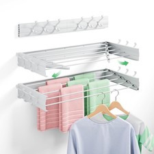 Wall Mounted Drying Rack 31.5", Foldable Clothes Drying Rack with 6 Towel Hoo...